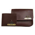 Nexon Leather Personalized Couple's Combo : Chained Sling Bag & Men's Wallet - Brown