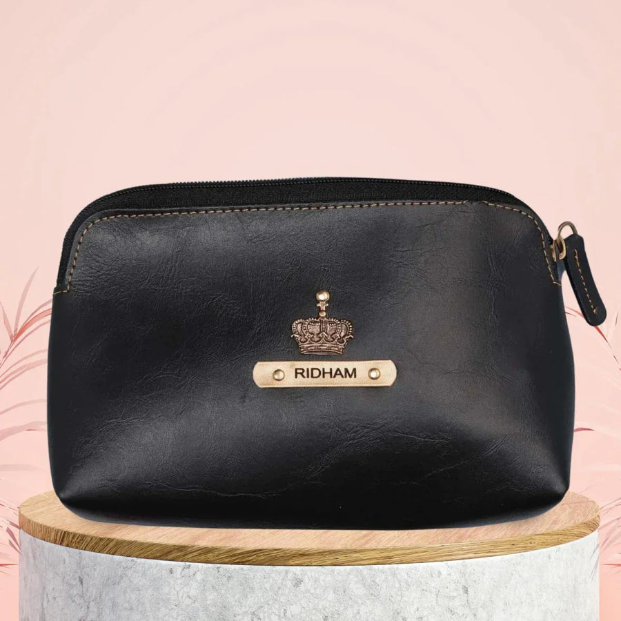 Classy Leather Customized Mutlipurpose Large Travel/Vanity/Make - up Pouch (Grey)