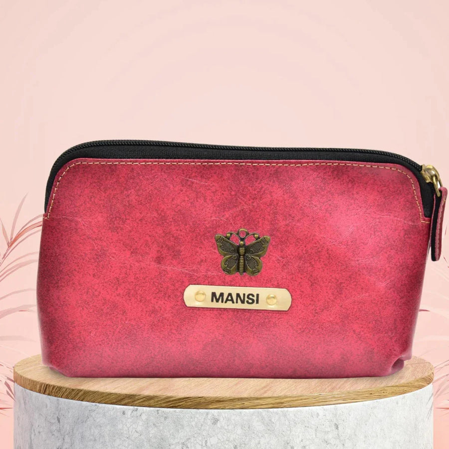 Classy Leather Customized Mutlipurpose Large Travel/Vanity/Make - up Pouch (Maroon)