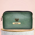 Classy Leather Customized Mutlipurpose Large Travel/Vanity/Make - up Pouch (Olive Green)