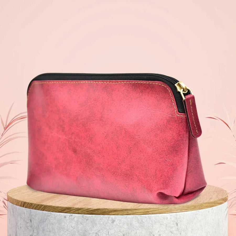 Classy Leather Customized Mutlipurpose Large Travel/Vanity/Make - up Pouch (Peach)
