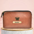 Classy Leather Customized Mutlipurpose Large Travel/Vanity/Make - up Pouch (Tan)