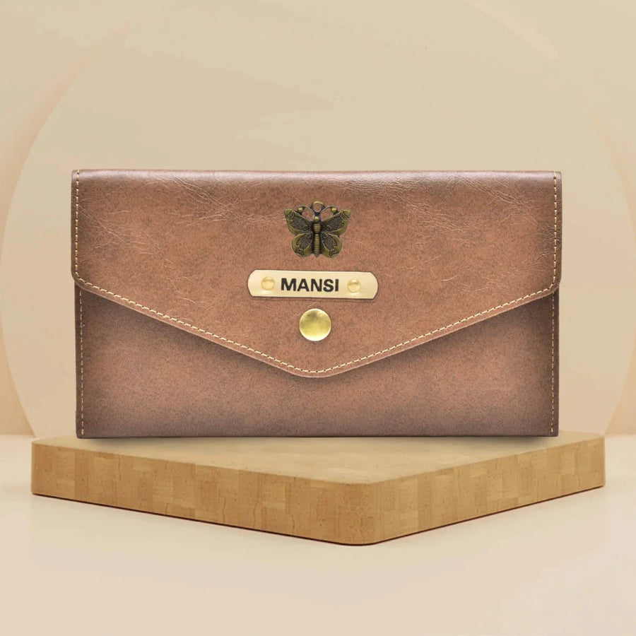 Classy Leather Customized Minimal Clutch with Charm (Brown)