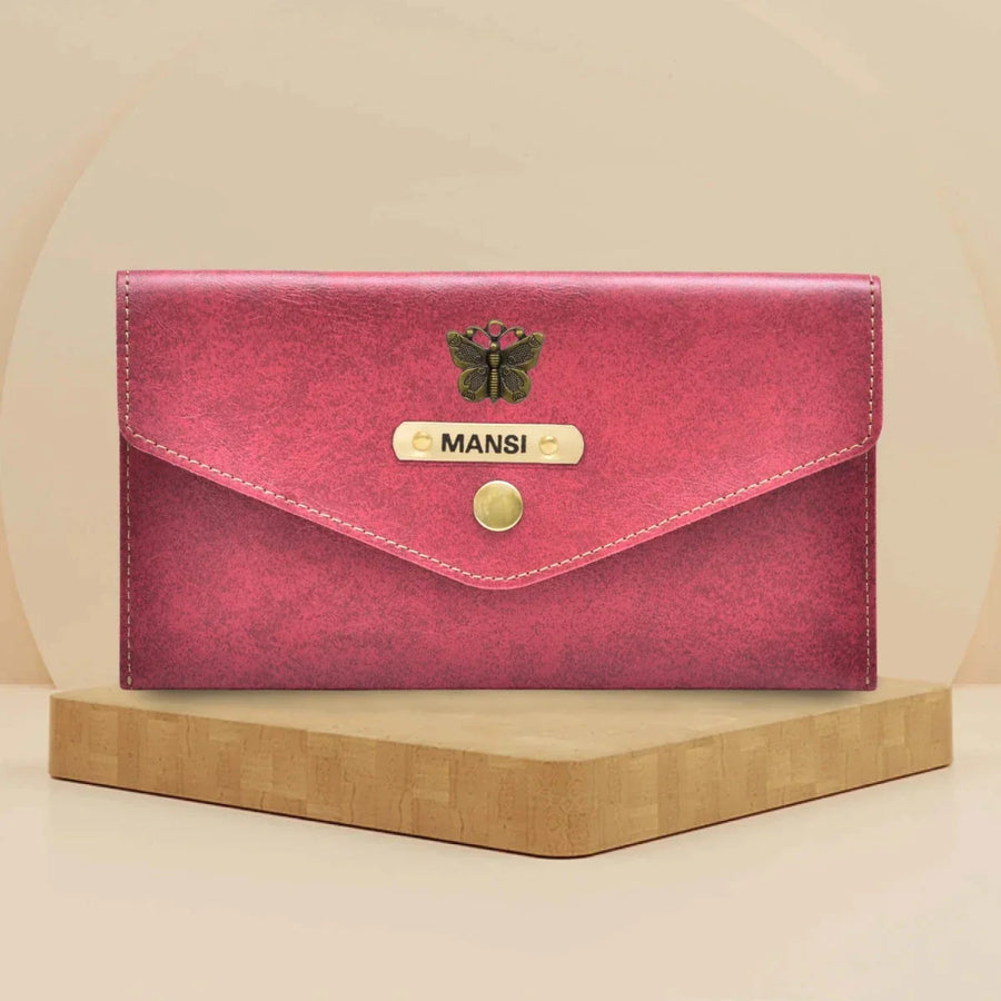Classy Leather Customized Minimal Clutch with Charm (Maroon)