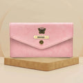 Classy Leather Customized Minimal Clutch with Charm (Pink)