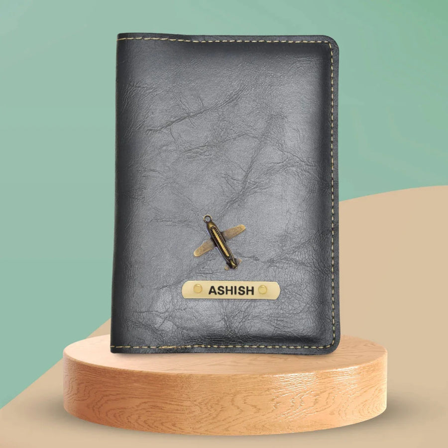 Classy Leather Customised Passport Cover with Charm  (Black)