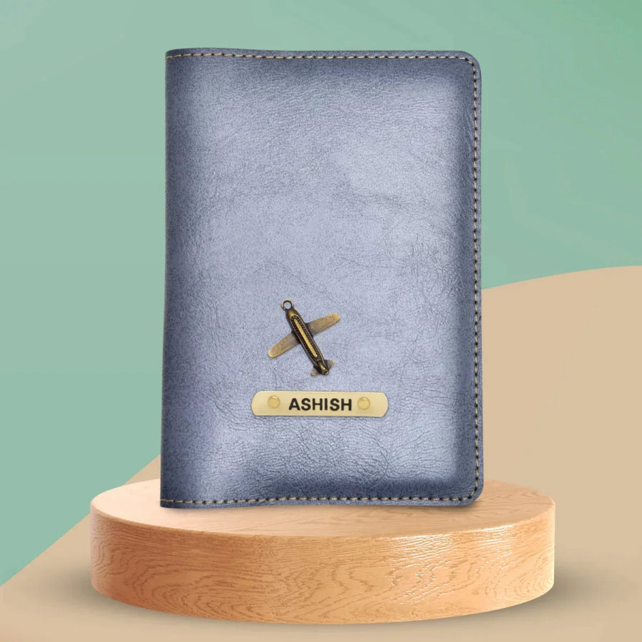 Classy Leather Customised Passport Cover with Charm  (Grey)
