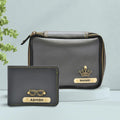 Personalized Couple's Combo : Mini Makeup Kit & Men's Wallet- Grey