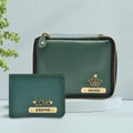 Personalized Couple's Combo : Mini Makeup Kit & Men's Wallet-Olive green