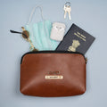 Classy Leather Customized Mutlipurpose Large Travel/Vanity/Make-up Pouch (Brown)