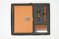 Classy  Metal Flip Diary + Classic Metal Pen + Classy Leather Metal Keychain +Classy Card Holder - TAN