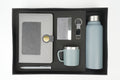Dual Shade Diary + Classic Metal Pen + Classy Leather Metal Keychain + Classy Card Holder + Classic Smart Bottle  + Stainless Steel Mug - GREY