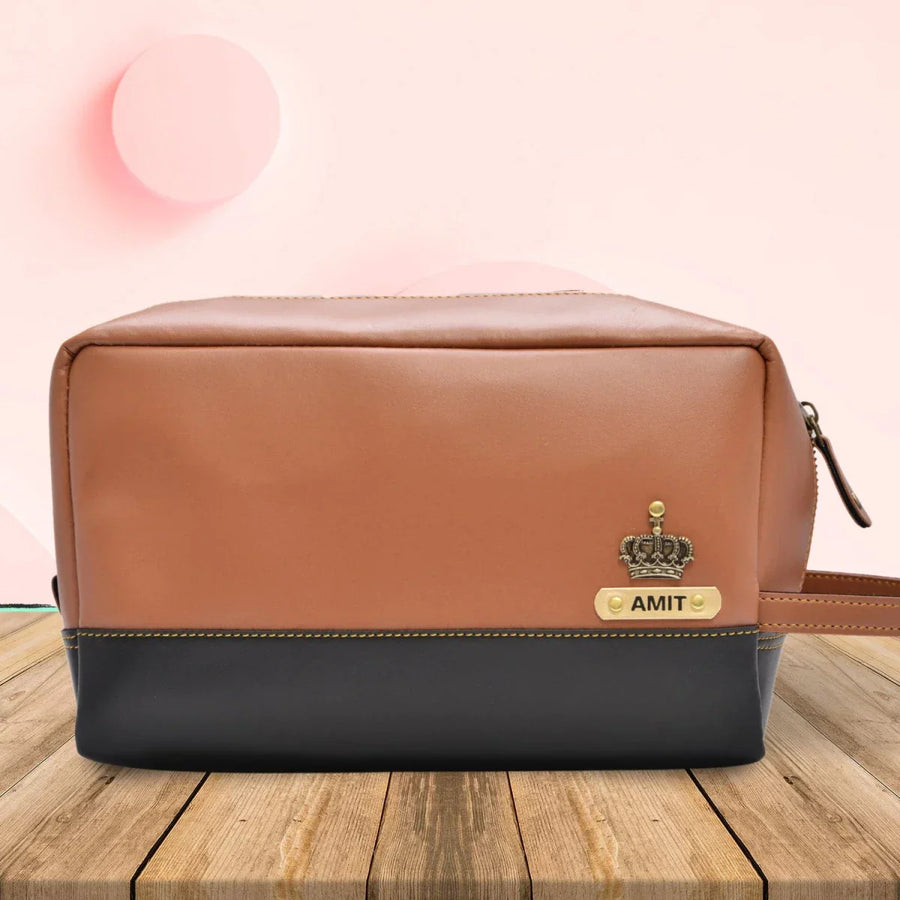 Personalized Dopp Kit- Washbag - Tan