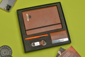Classy Hardcover Diary + Classic Metal Pen + Classy Leather Metal Keychain + Classy Card Holder - Tan