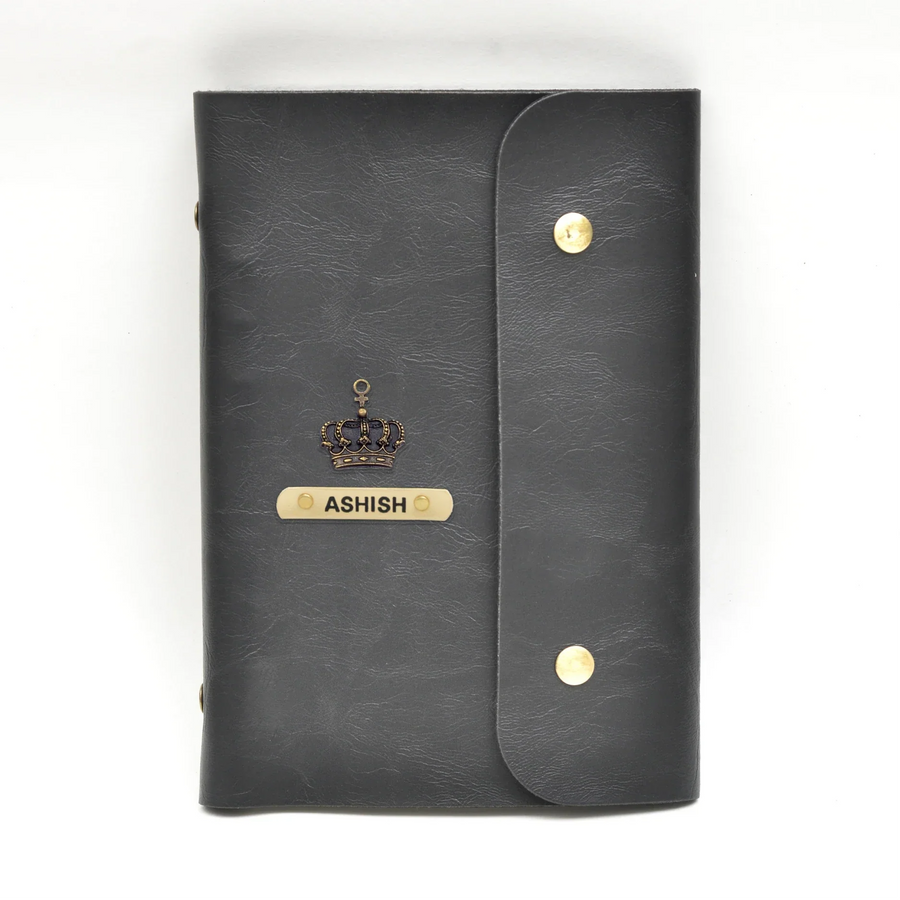 Classy Leather Customized Button Diary (Black)