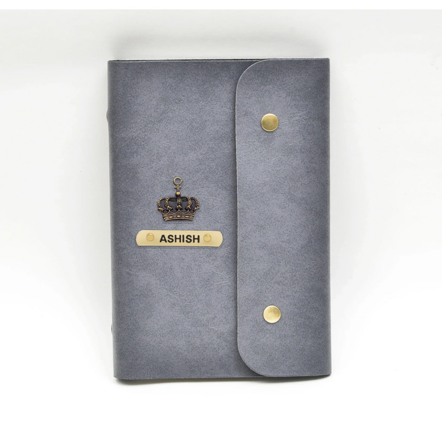 Classy Leather Customized Button Diary (Grey)