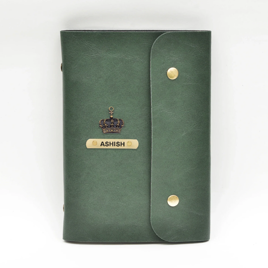 Classy Leather Customized Button Diary (Olive Green)