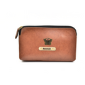 Classy Leather Customized Mutlipurpose Large Travel/Vanity/Make - up Pouch (Tan)
