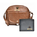 Classy Leather Customized Chain Sling Bag + Men's Wallet (Women's Combo) (Brown Black)