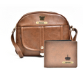 Classy Leather Customized Chain Sling Bag + Men's Wallet (Women's Combo) (Brown Brown)