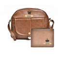 Classy Leather Customized Chain Sling Bag + Men's Wallet (Women's Combo) (Brown Brown)