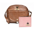 Classy Leather Customized Chain Sling Bag + Men's Wallet (Women's Combo) (Brown Light Pink)