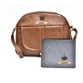 Classy Leather Customized Chain Sling Bag + Men's Wallet (Women's Combo) (Brown Grey)
