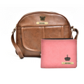 Classy Leather Customized Chain Sling Bag + Men's Wallet (Women's Combo) (Brown Peach)