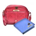 Classy Leather Customized Chain Sling Bag + Men's Wallet (Women's Combo) (Maroon Royal Blue)