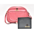 Classy Leather Customized Chain Sling Bag + Men's Wallet (Women's Combo) (Peach Black)