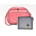 Classy Leather Customized Chain Sling Bag + Men's Wallet (Women's Combo) (Peach Grey)