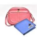 Classy Leather Customized Chain Sling Bag + Men's Wallet (Women's Combo) (Peach Royal Blue)