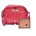 Classy Leather Customized Chain Sling Bag + Men's Wallet (Women's Combo) (Maroon Tan)