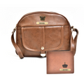 Classy Leather Customized Chain Sling Bag + Men's Wallet (Women's Combo) (Brown Tan)