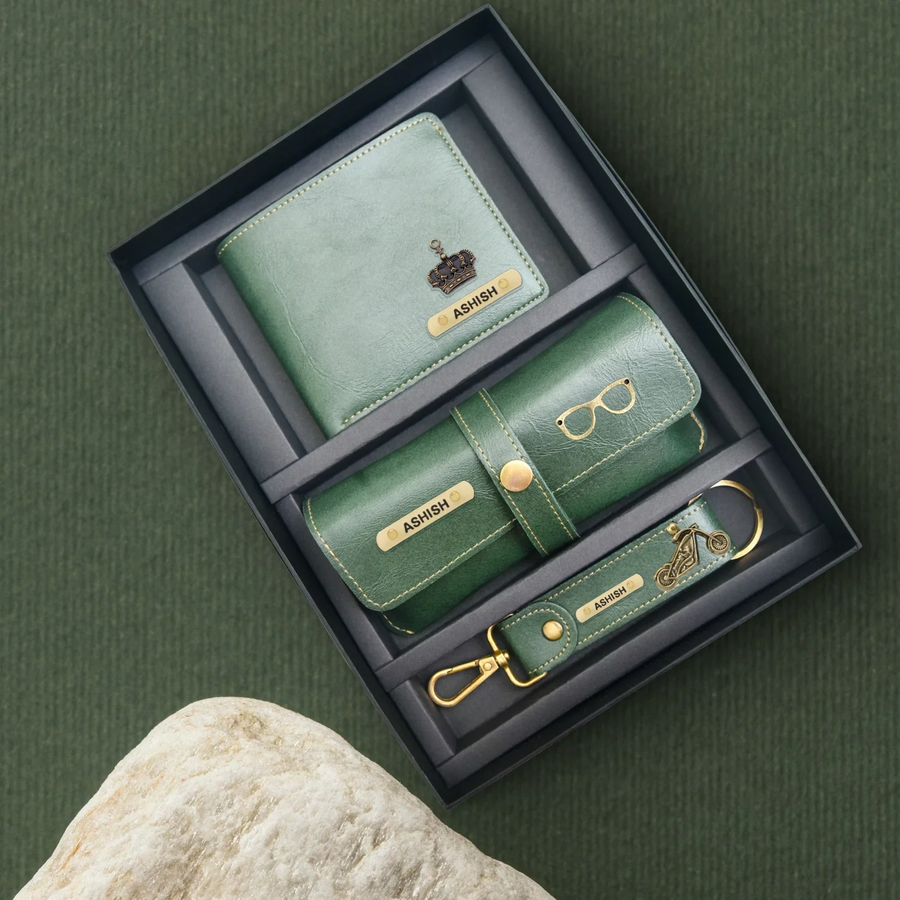Classy Leather Customized Men's Combo (3 pcs) - Green