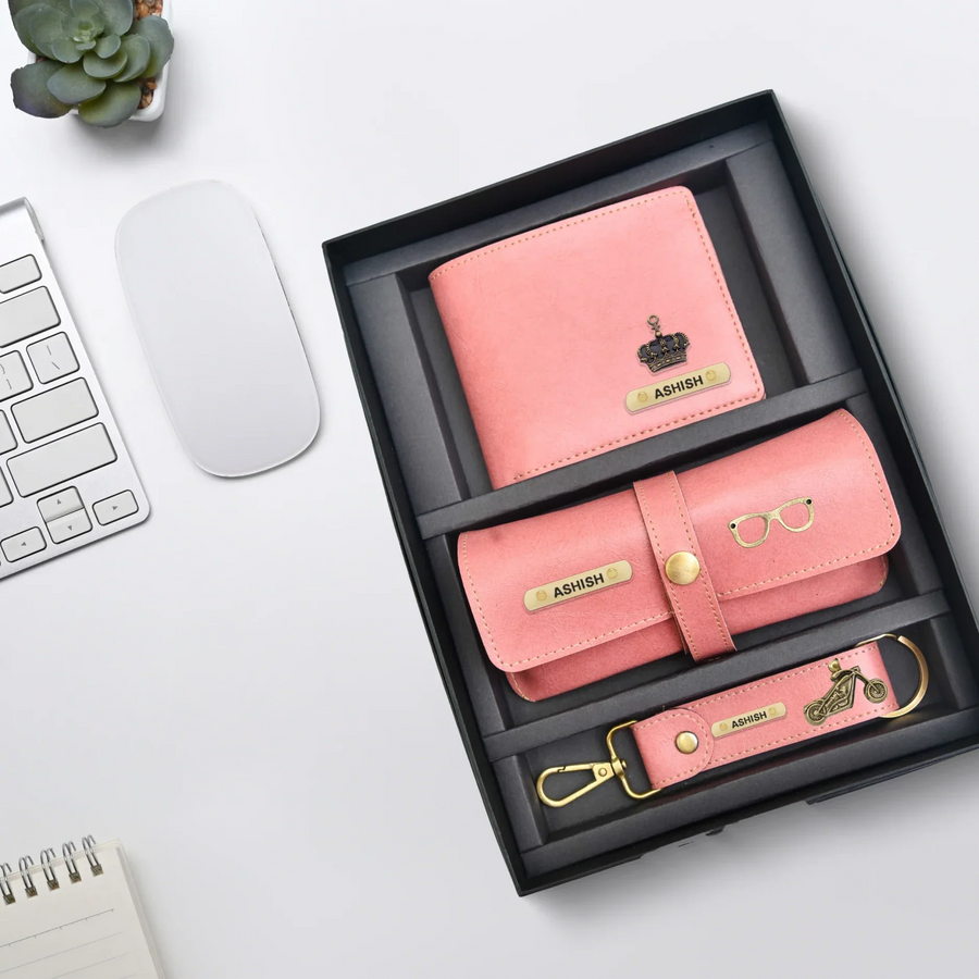 Classy Leather Customized Men's Combo (3 pcs) - Peach