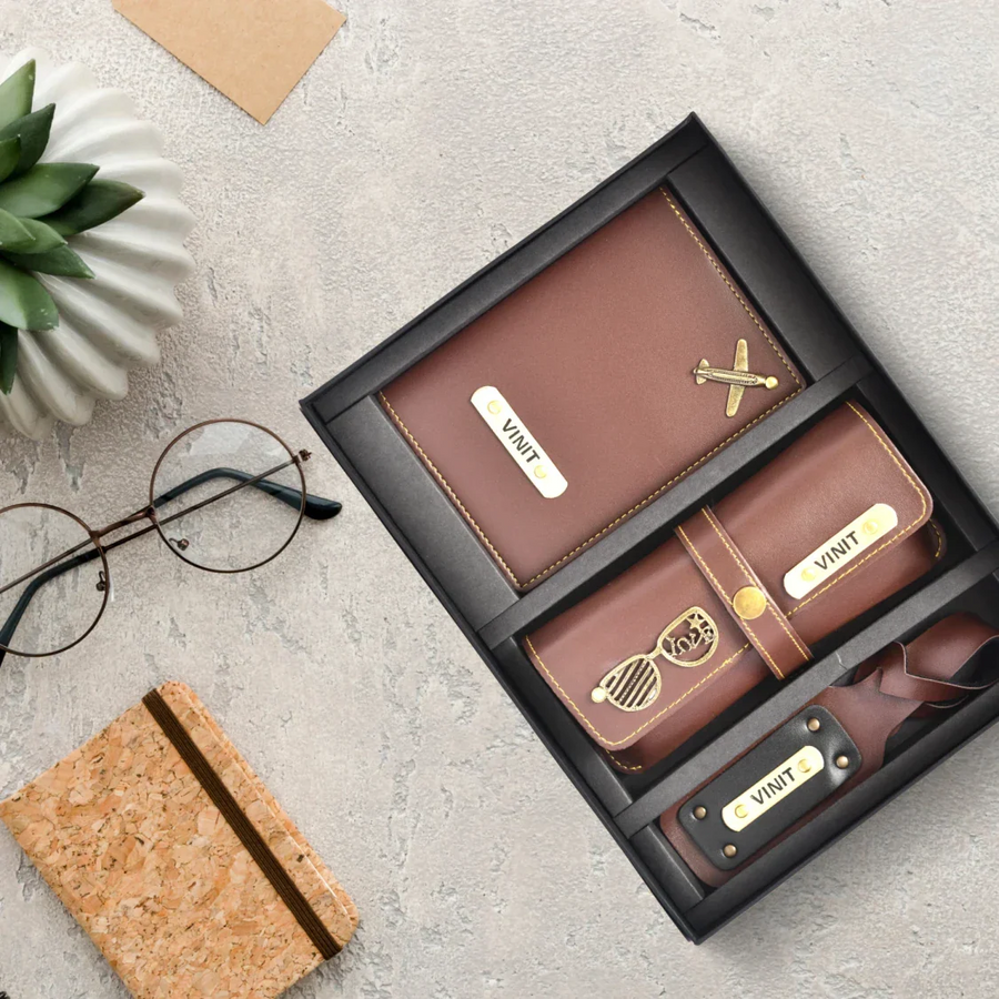 Personalized Frequent Traveller Combo (3 pcs) - Brown