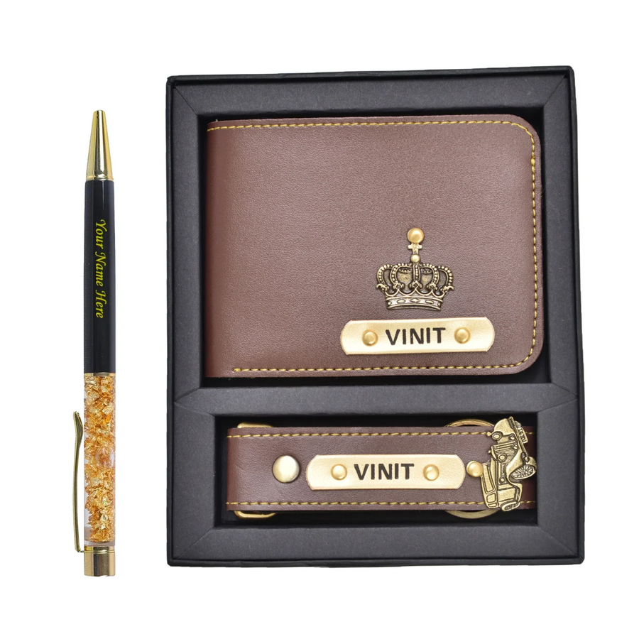 Personalized Pen & Men's Combo (2 pcs) - Brown