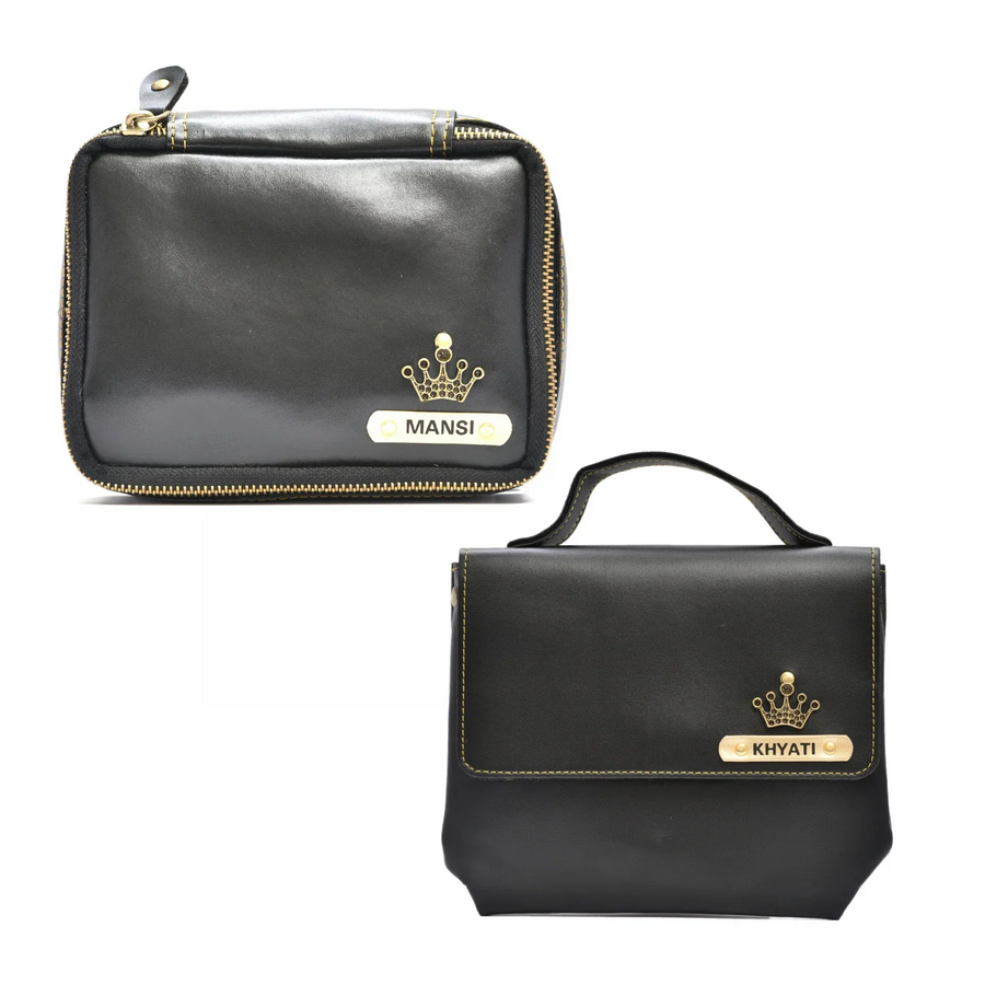 Women's Combo : Mini Makeup Kit & Sling Bag (Black)