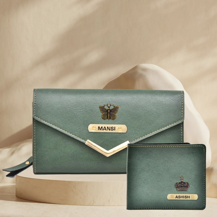 Classy Lady Wallet + Classy Men's Wallet | Couple Gifts - Olive Green