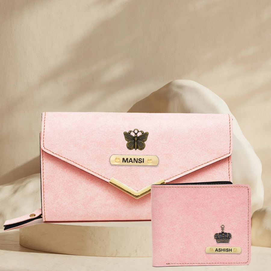 Classy Lady Wallet + Classy Men's Wallet | Couple Gifts - Pink