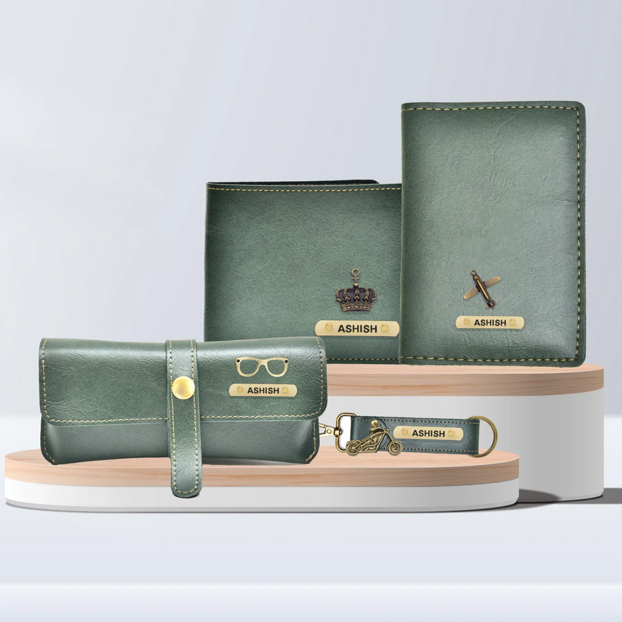 Classy Leather Customized All in One Men's Combo (4 pcs) - Olive Green
