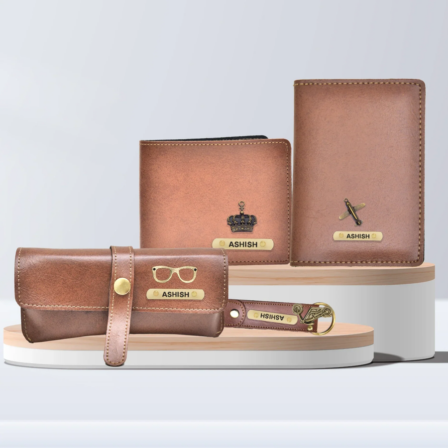 Classy Leather Customized All in One Men's Combo (4 pcs) - Tan