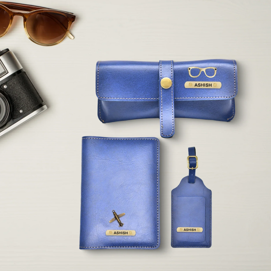 Classy Leather Customized  Frequent Traveller Combo (3 pcs) - Royal Blue