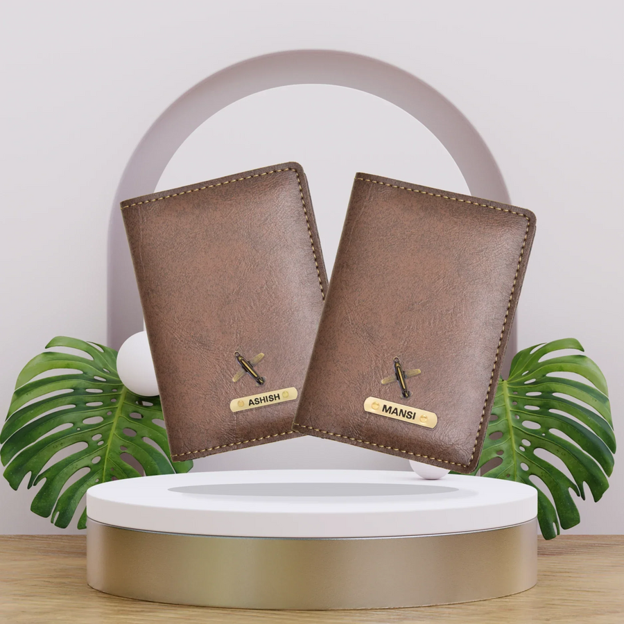 Classy Leather Customized Couple Traveller Combo (2 pcs) - Brown