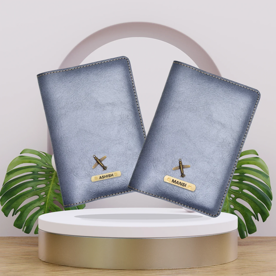 Classy Leather Customized Couple Traveller Combo (2 pcs) - Grey