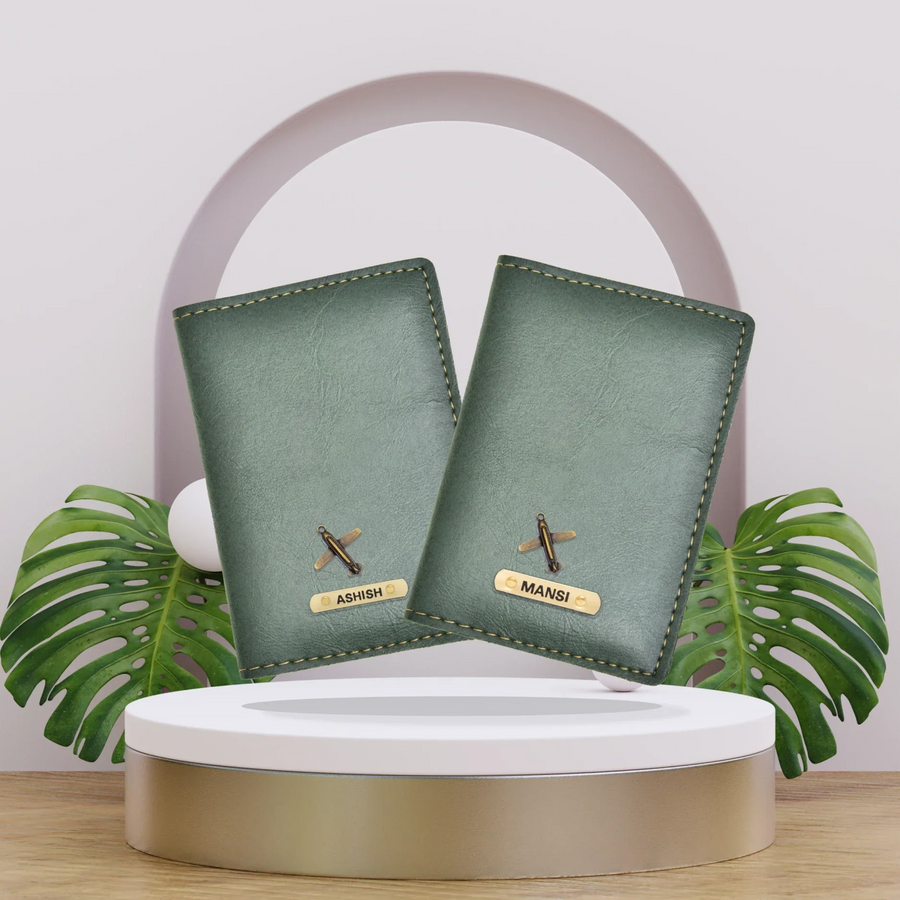 Classy Leather Customized Couple Traveller Combo (2 pcs) - Green