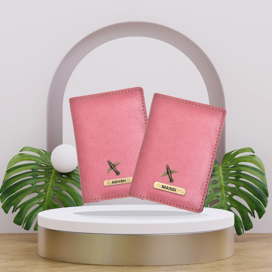 Classy Leather Customized Couple Traveller Combo (2 pcs) - Peach
