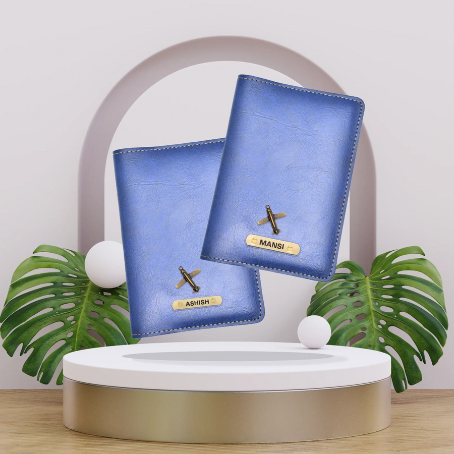 Classy Leather Customized Couple Traveller Combo (2 pcs) - Royal Blue