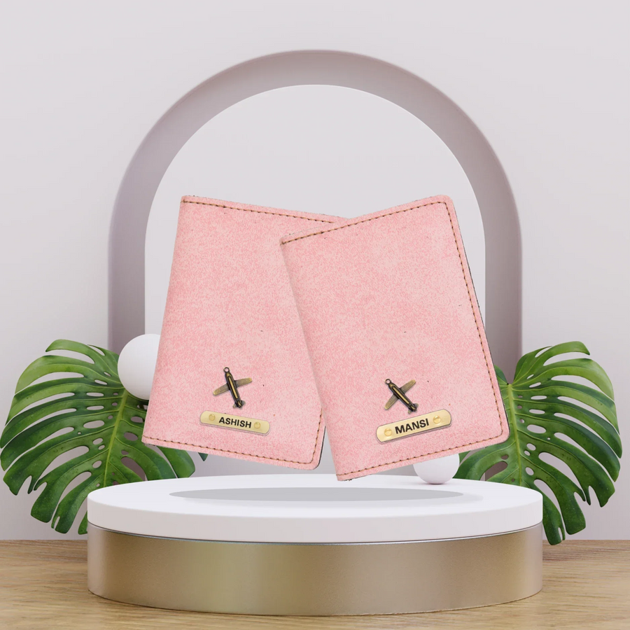 Classy Leather Customized Couple Traveller Combo (2 pcs) - Light pink